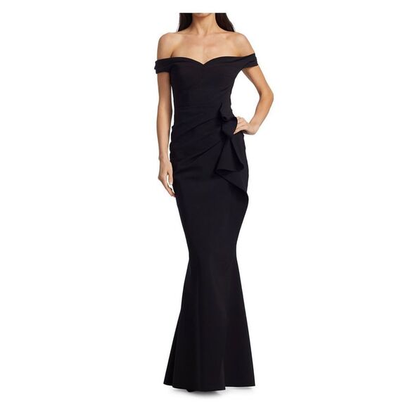 Chiara Boni La Petite Robe Off-The-Shoulder  Ruffled Gown Radosalva Size 4 - Picture 1 of 12